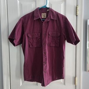 Men's Burgundy Wine Red Head Cotton Medium Button Up Shirt